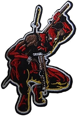Marvel Comics Deadpool Crouching Figure Embroidered Patch (3.5 inches tall by 3 inches wide)