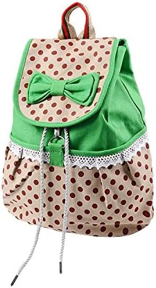 Phenas Girl's Lovely Sweet Bowknot Leisure Canvas Backpack for Student College Backpack Girls Holiday Gift, Green