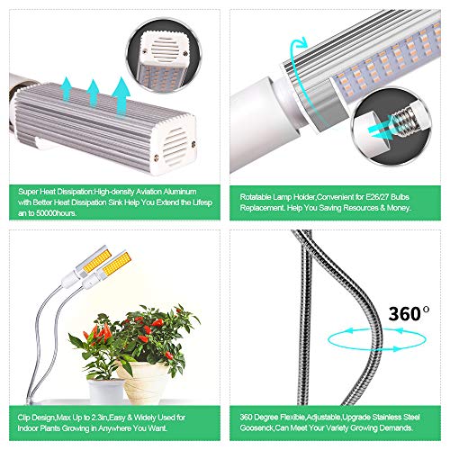 Bozily LED Grow Lights for Indoor Plants Full Spectrum,45W Dimmable Sunlike Plant Lights with Replace-able Bulbs,Professional Sunlight Grow Lamp for Seeds Starting Small House Plants Seedlings Growing - Thumbnail 5