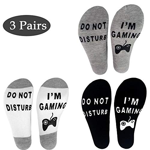 3 Pairs Unisex “Do Not Disturb I'm Gaming” Funny Saying Letter Print Socks Cotton Ankle Socks Great Novelty Gift for Gamers