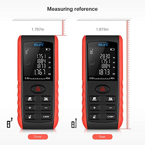 Digital Laser Distance Meter 131FT/ 40M,InLife Backlit LCD Laser Measure, Laser Measuring Device with Single-distance, Continuous, Area, VNT Angle, Volume Measurement and Pythagorean Modes