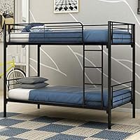 JURMERRY Bunk Bed Metal Frame Twin Over Twin with Slat & Ladder Hevay Duty Steel Bed Frame(Black)