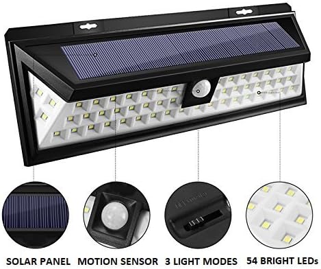 Super Bright 54 LED Outdoor Solar Lights with Motion Sensor, Waterproof for Walkway, Pathway, Patio, Deck, Garage, Driveway, Garden etc.