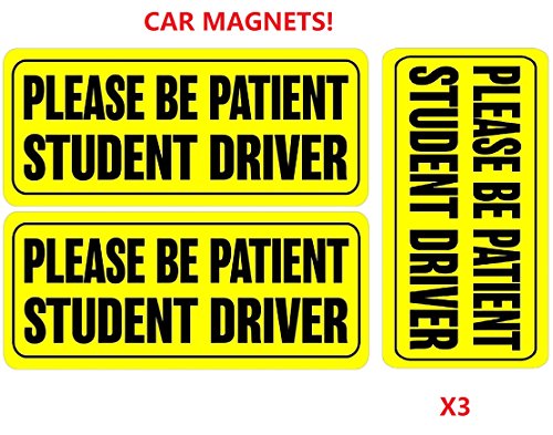 Please Be Patient Student Driver Vehicle Magnetic Car Bumper Signs Stickers Decal - Safety Caution Signs Magnet (3 PCs)