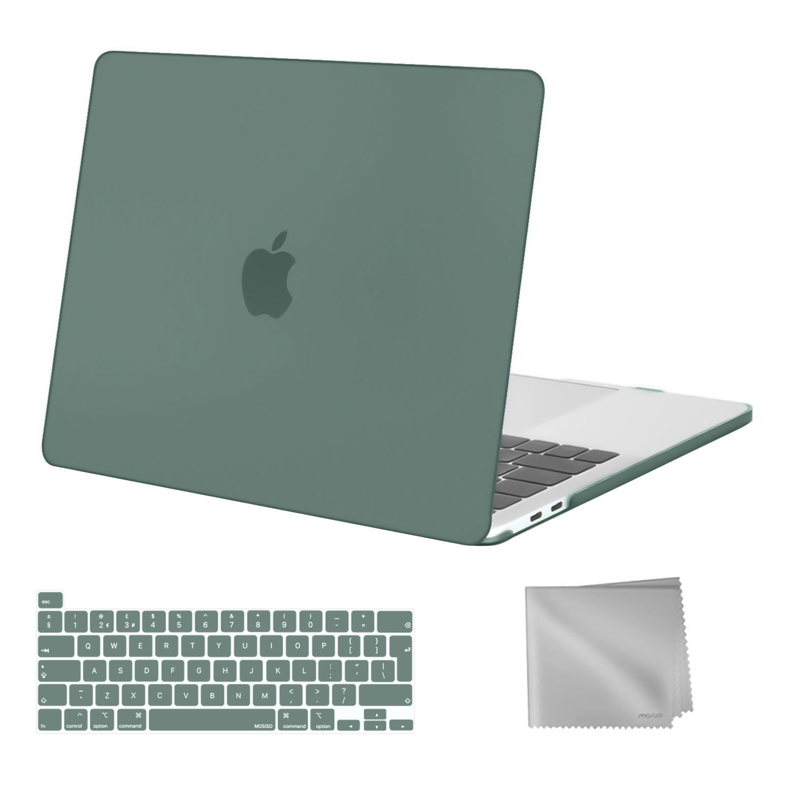 MOSISO Compatible with MacBook Pro 13 inch Case M2 M1 2026 2025 2024 2023 2022-2016 A2338 A2289 A2251 A2159 A1989 A1706 A1708, Plastic Hard Shell Cover & Keyboard Skin & Wipe Cloth, Midnight Green