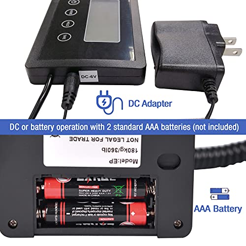 SurmountWay Shipping Postal Scale with Durable Stainless Steel Large Platform, 400lb High Accuracy, Backlit LED Display,Post Office Postal Scale and Luggage Scale, Battery & DC Adapter Included