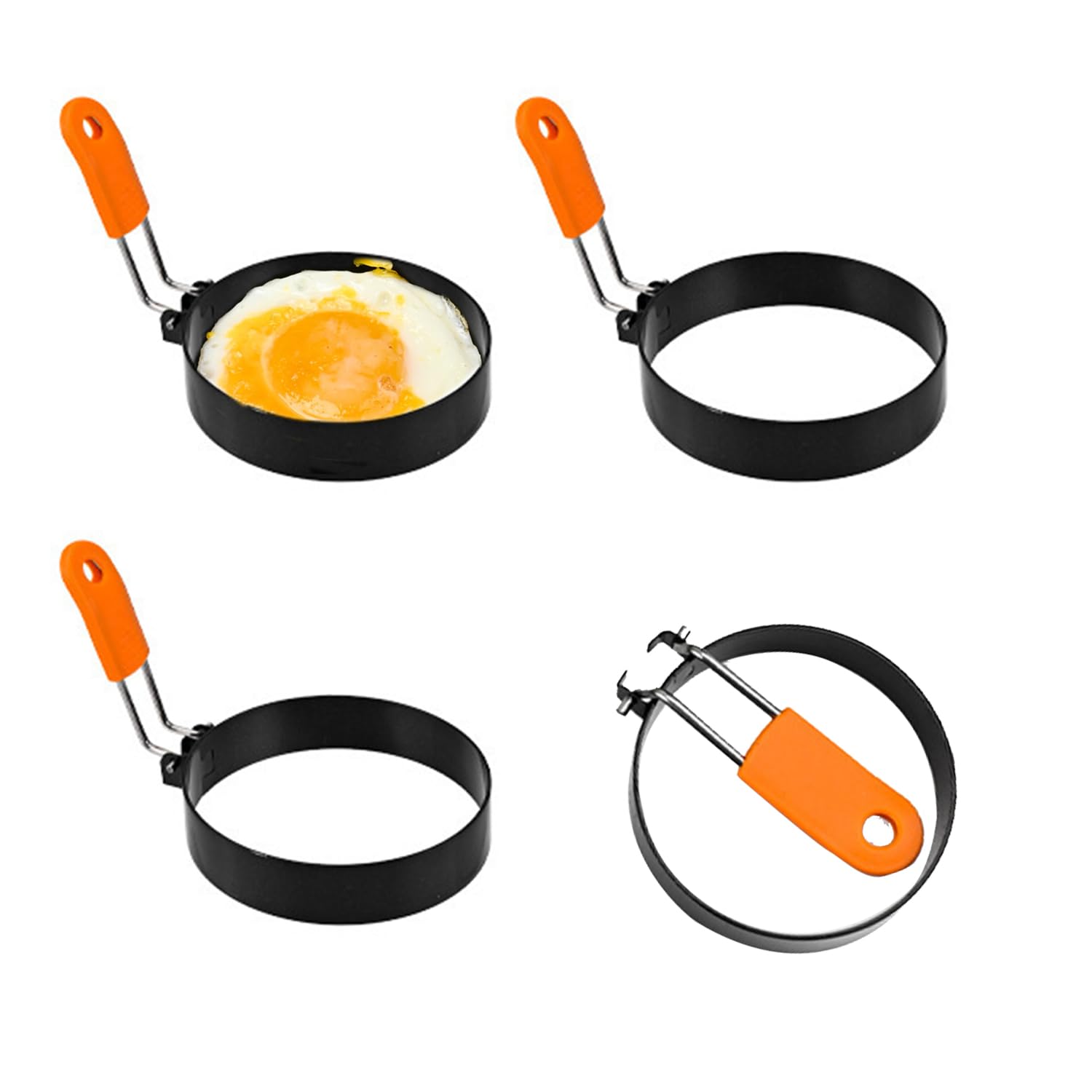 Photo 1 of 2Pack 3.5" Egg Rings with Silicone Handles – Nonstick Round Mold for Fried Eggs, Pancakes, English Muffins – Includes Silicone Oil Brush – Ideal for Griddle, Indoor or Camping Cooking