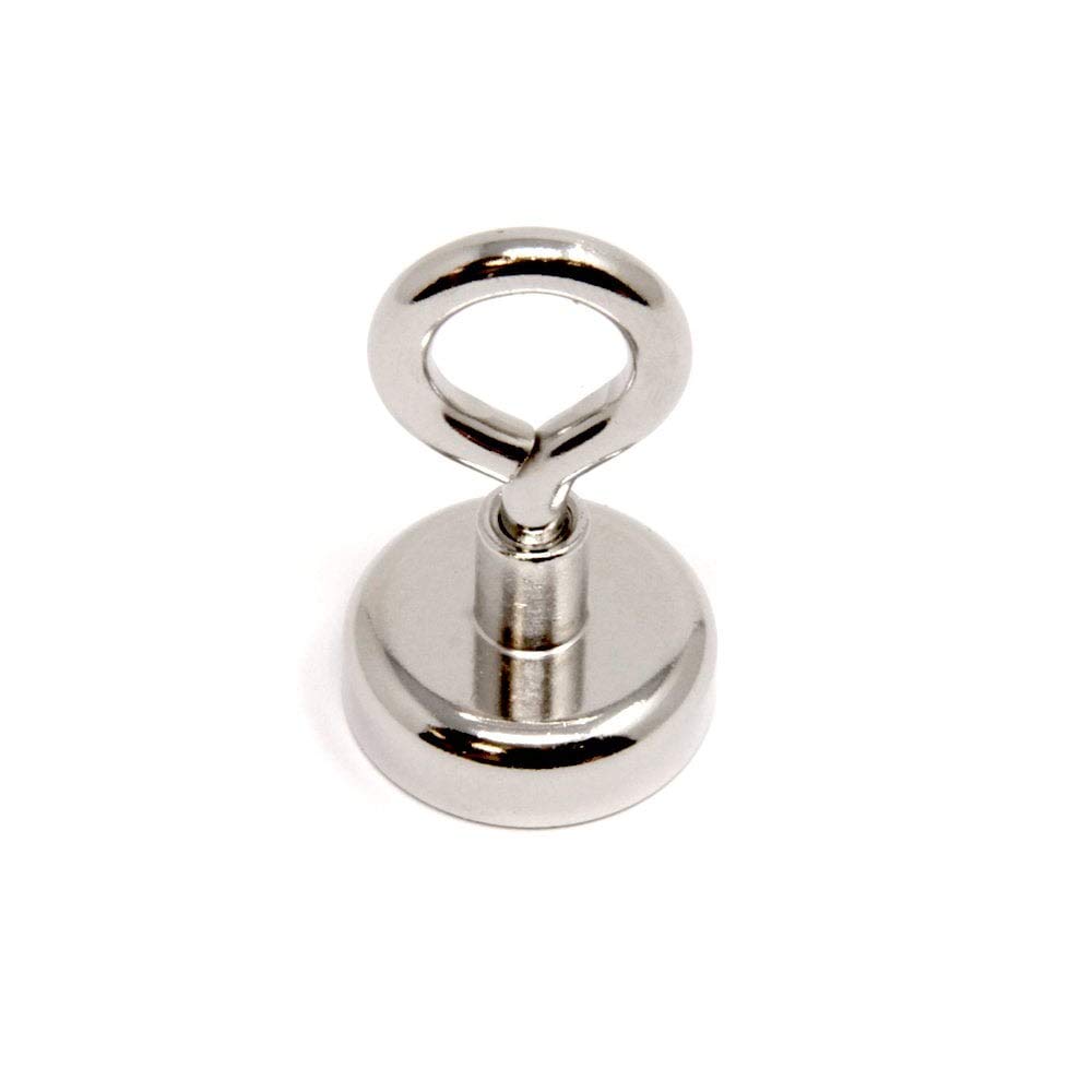 Neodymium Machine Lathed Clamping Magnet with M5 Eyebolt for Holding, Hanging and Displaying Items - 25mm dia - 24.9kg Pull - Pack of 1