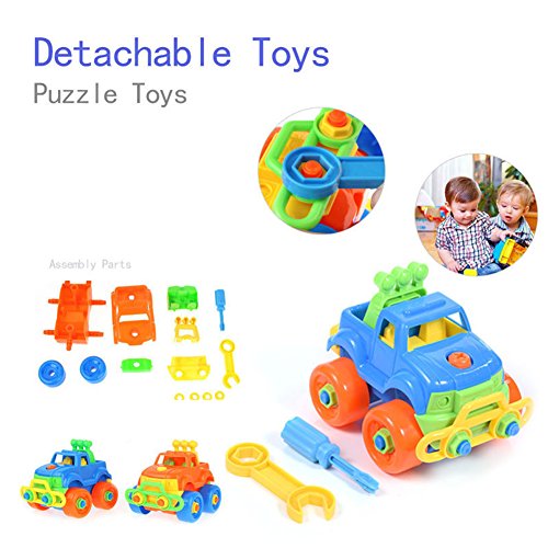 Ocamo Puzzle Toys Colorful Disassembly Assembly Vehicle Toy with Wrench Screwdriver Novelty Building Block Gift for Kids Jeep