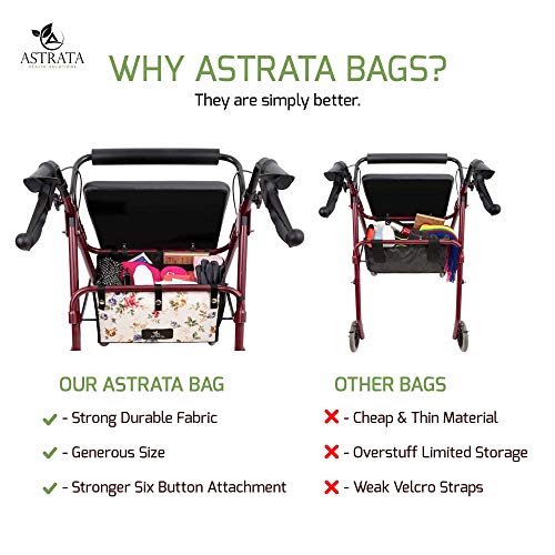 Extra Large Walker Underseat Bag - Rollator Accessories - Under Seat Storage Pouch (Floral)
