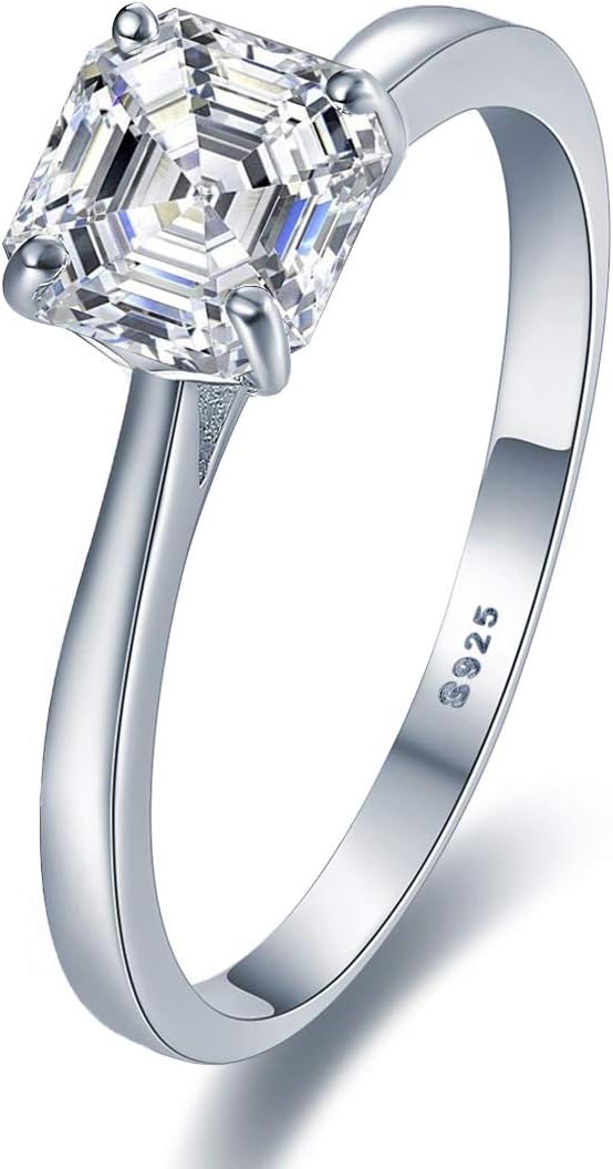 Sreema LondonStunning Asscher Cut Sterling Silver Solitaire Engagement Ring With Cubic Zirconia Available in all size
