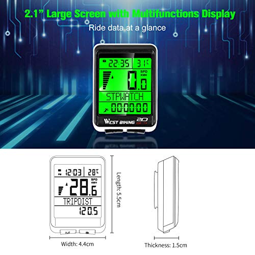 WESTGIRL Bicycle Computer, 5 Languages Bike Speedometer Odometer Wireless Waterproof, Multifunctional Cycle Computer LCD Backlight, Cycling Accessories