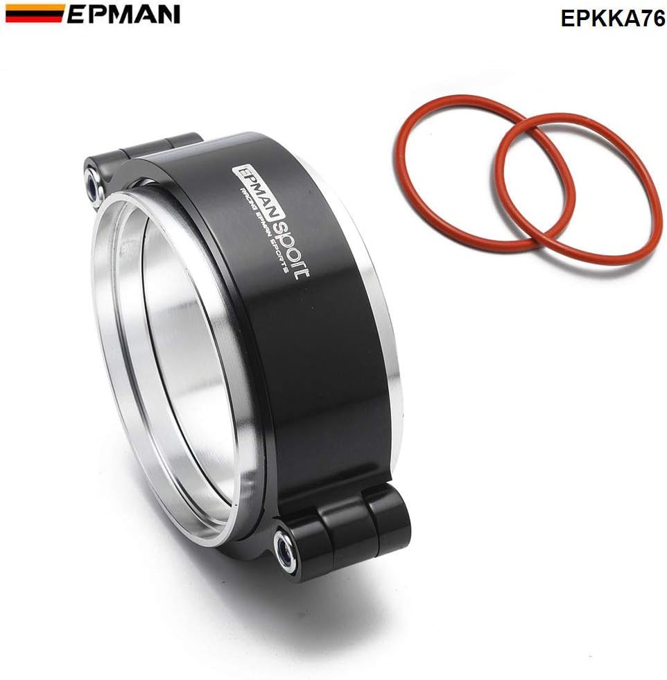 EPMAN EPKKA76 HD Exhaust V-band Clamp with Flange System Assembly Anodized Clamp for 3" OD Exhaust Downpipe Turbo Intake Charge Piping (Black)