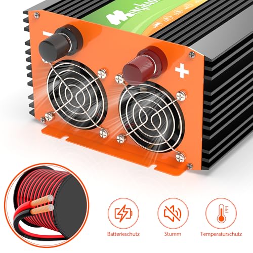 2000W Pure Sine Wave Inverter 12v To 240v Car Inverter 4000W Peak With 2 Uk Sockets, 30W USB-C, 5V 3.1A USB, LCD Display And Remote Controller For Motorhomes,Camping, Household Use And Vans