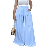 Miiyana Flowy Pants for Women Casual High Waisted Wide Leg Palazzo Pants Trousers with Pocket Plus Size