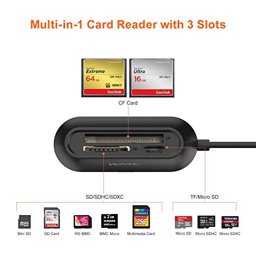 CF Card Reader, WEme SuperSpeed USB 3.0 Sandisk Micro SD Card Reader with 120CM Cable, Compact Flash Card Adapter Converter for Extreme Pro Ultra SD/Micro SD/SDHC/SDXC/TF/CF II Camera Memory Card