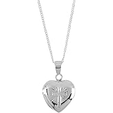 Dicksons Heart Locket with Detailed Cross Design Silver-Plated 18-Inch Pendant Necklace