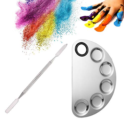 DaveandAthena 2 Pack Makeup Mixing Palette,Stainless Steel Makeup Palette and Spatula Pro Cosmetic Tool, 2 Types