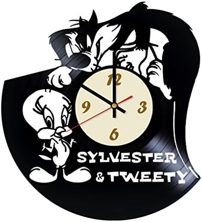 Sylvester and Tweety Design Vinyl Record Wall Clock / Original Gift Idea For Him or Her, Boy sor Girls / Cool home decor wall art / Bedroom Nursery Living Room Kitchen Clock