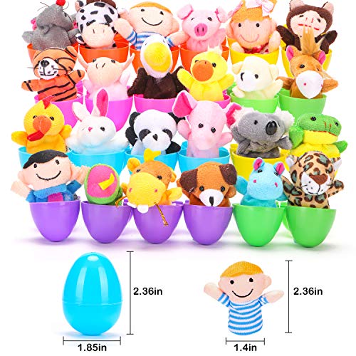 24 Pieces Finger Puppets Filled Easter Eggs - Filled Easter Eggs with Toys- Prefilled Easter Eggs- Easter Theme Party Favor,Classroom Prize Supplies