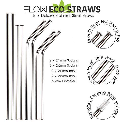 Wiederverwendbare Edelstahl-Metallstrohhalme, Silver Straw Set Inc Tasche & Reinigungsbürste – Bild 3
