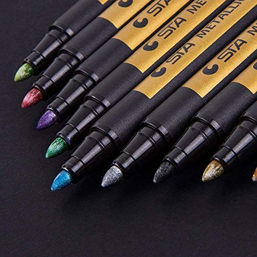 Metallic Marker Pens, Morfone Set of 10 Colors Paint Markers for Card Making, Rock Painting, DIY Photo Album, Scrapbook Crafts, Metal, Wood, Ceramic, Glass (Medium tip) - Thumbnail 2