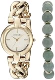 Anne Klein Women's AK/2836JADE Gold-Tone Watch and Gemstone Beaded Bracelet Set