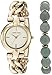 Anne Klein Women's AK/2836JADE Gold-Tone Watch and Gemstone Beaded Bracelet Set