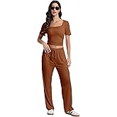 K898 Women's 2 Piece Set Summer Outfits I Lounge Sets Short Sleeve Tops I High Waisted Wide Leg Pants Tracksuit Sets