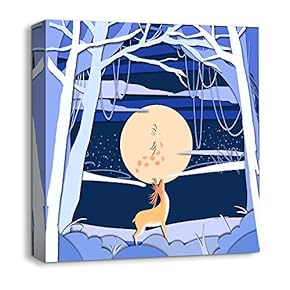 Canvas Wall Art Snow Deer Merry...