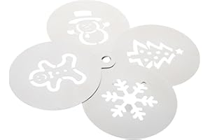 OFFIGAM Christmas Sugar Powder Stencils Set, Reusable Coffee and Baking Powder Spray Templates, 4pcs Gingerbread, Snowflake, 