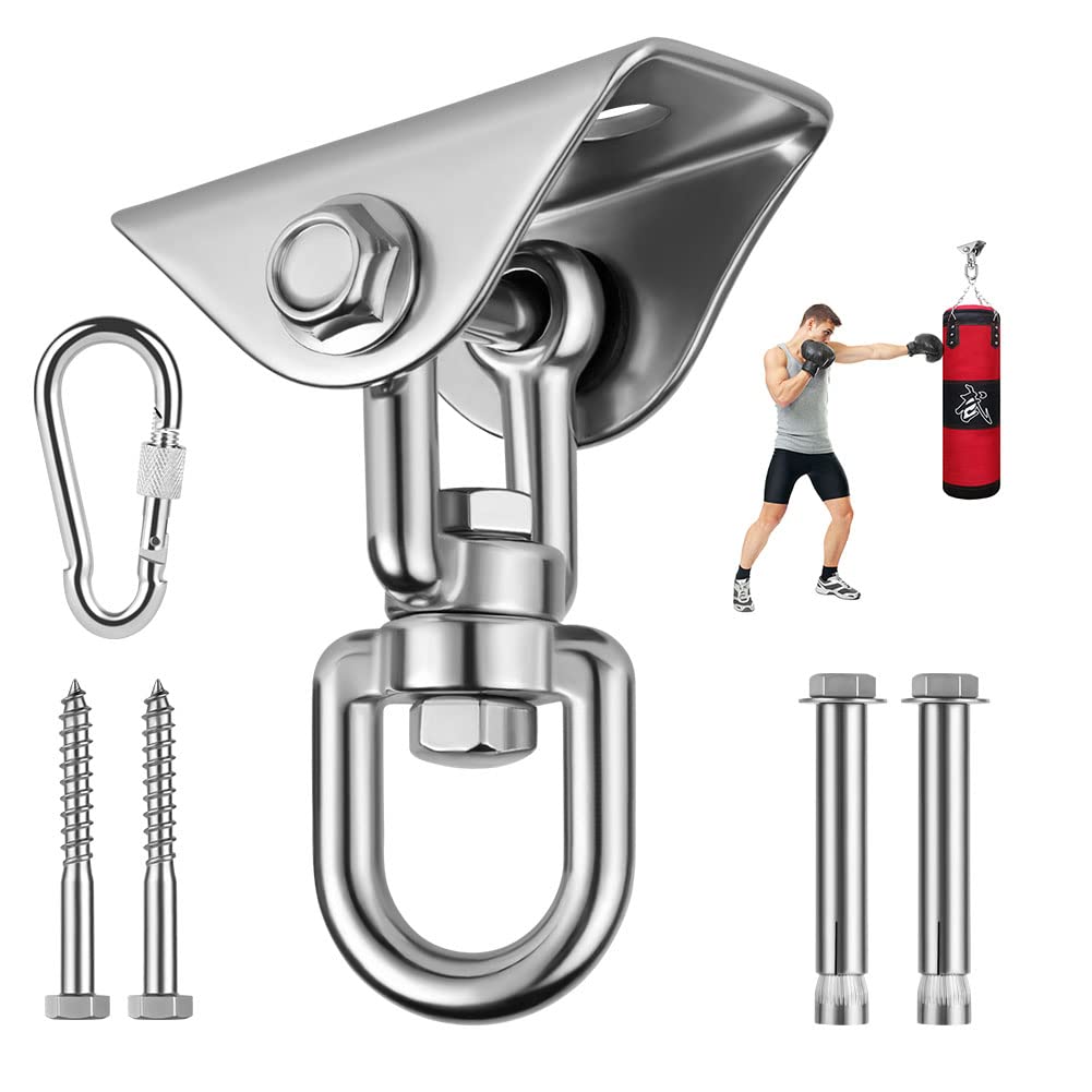 flintronic Heavy Duty Swing Hangers, Stainless Steel 360° +180° Rotate Hooks with Screws, Swivel Hammock Hooks for Concrete and Wooden, Hooks for Swing, Gym, Yoga, Punching Bag, 450KG Capacity