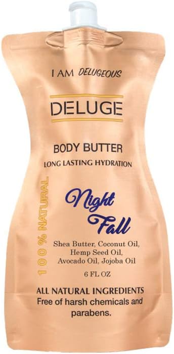DELUGE - Body Butter- Nightfall - 100% Natural. Shea Butter, Coconut Oil, Hemp Seed Oil, Avocado Oil, Jojoba Oil. 6 oz.