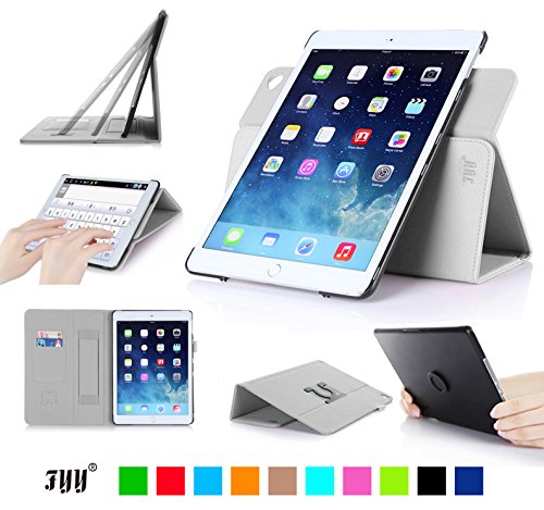 iPad Air 2 Case Cover, FYY Detachable Rotating Leather Case Smart Cover with Velcro Hand Strap and Card Slots for iPad Air 2 White (with Auto Wake/Sleep Feature)