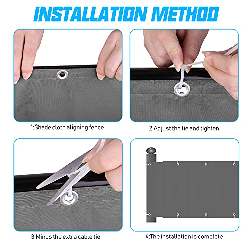 Balkon Sichtschutz, 0,75 x 6m Balkonabdeckung Balkonsichtschutz Balkonverkleidung blickdichte Windschutz und UV-Schutz, mit Ösen, Nylon Kabelbinder und Seil, 100% Schutz der Privatsphäre für Balkon