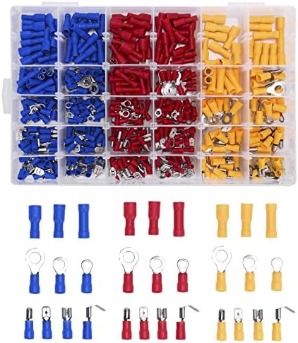 YIYATOO 480pcs Wire Terminals Electrical Connectors Crimp Terminals, Mixed Assorted Lug Kit Insulated Spade Wire Connector Crimp Terminal Spade Ring Set
