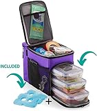 ZUZURO Lunch box Insulated cooler bag w/ 3 compartment - Includes 3 Meal Prep Containers - Detachable Shoulder Strap + 2 Ice Packs. Great for Work Office or Travel Lunch Bag (Purple)