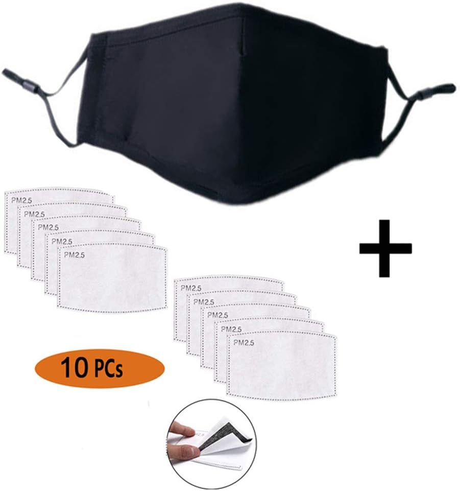 Face Mouth Mask with Replaceable PM2.5 Filter Activated Carbon Mask Washable and Reusable Warm Windproof Cotton Mask for Anti Dust Air Pollution Haze (Random Color, 10pcs Filters)