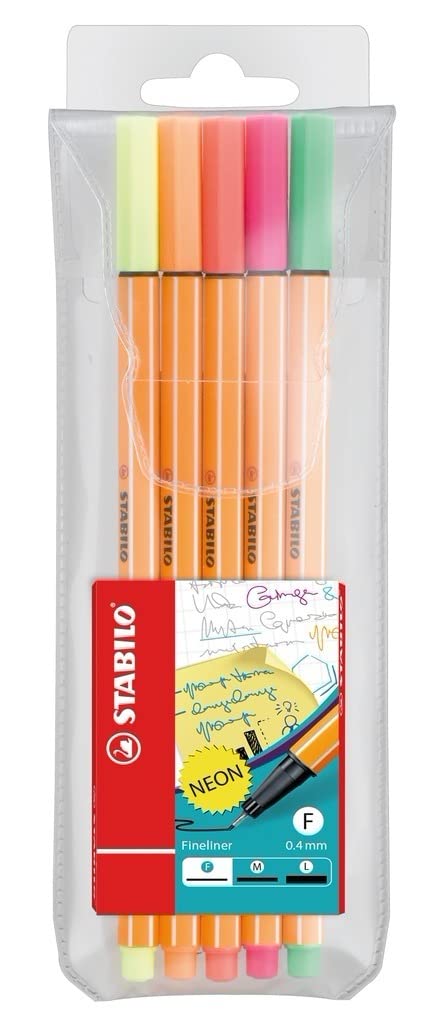 STABILO Fineliner point 88 - Pack of 5 - Neon Colours — image 1