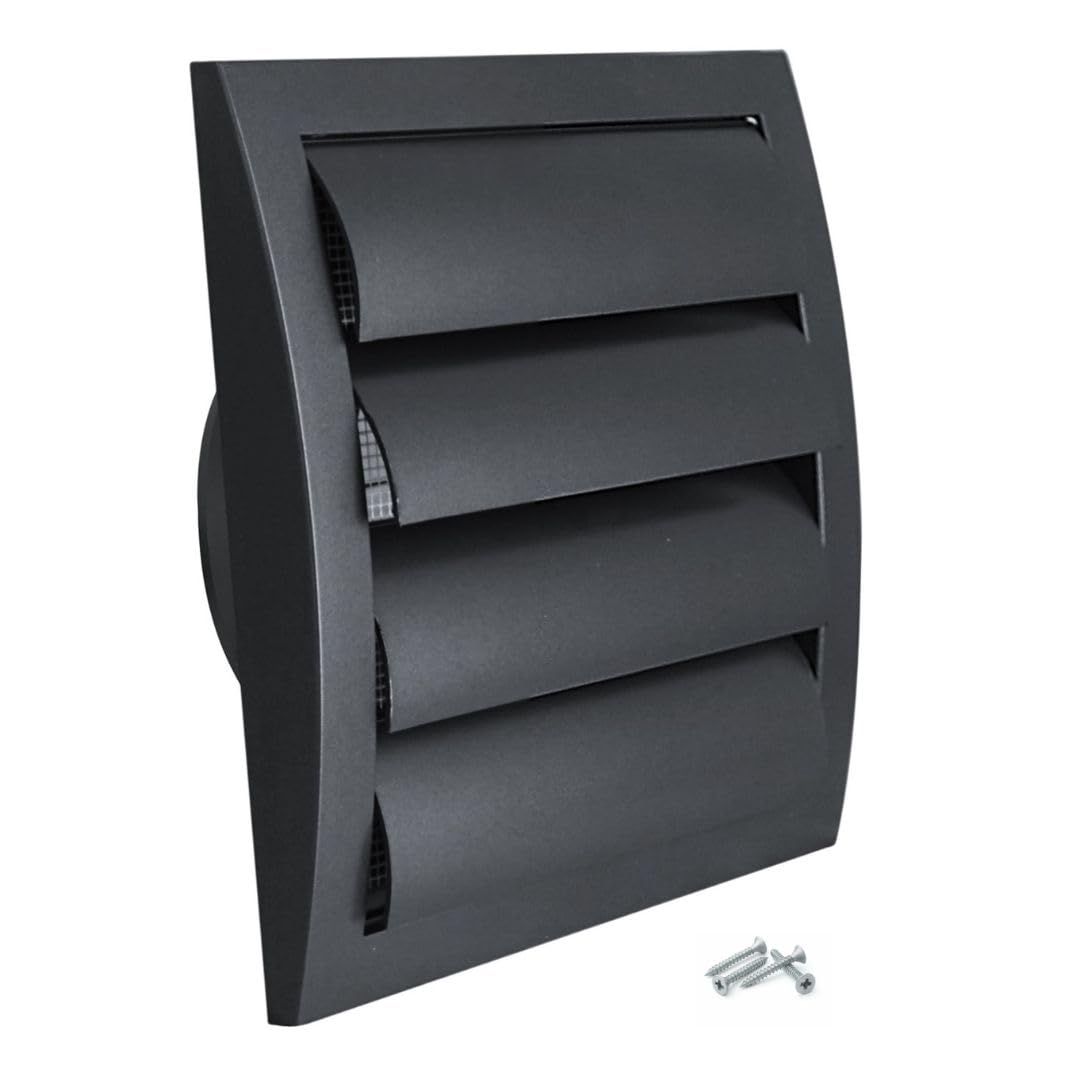 Steinberg14 Anthracite 125mm / 5'' Plastic Gravity Grille - Ducting Air Ventilation Cover with Round Spigot and Non-Return Gravity Shutters