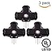 Uninex PS46 T-Shape 3-Outlet Adapter, Outdoor, Heavy Duty, UL Listed, Black, 3-Pack