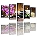 Wall Art Canvas Painting 5 Panel Canvas Wall Art Prints Wall Decor Art (Pink Flower, 8x12x2pcs+8x16x2pcs+8x20inch x 1pcs)