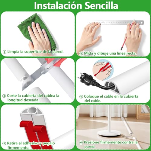 NZNDWYT Canaletas para Cables Pared 5M - Cubre Cables de Suelo,Protector de Cable sobre Piso,Canaleta con Fondo Autoadhesivo,Esconder Cable para Teatro,Taller,Almacén