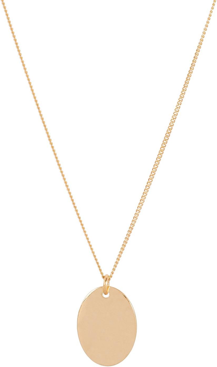 TomShot 95KE0212g Women's Oval Pendant Necklace Gold Chain Elipse Pendant Plate Egg Shape Gold-Plated