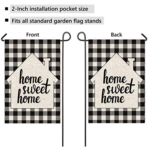 Mogarden Home Sweet Home Garden Flag, Double Sided, 12.5 x 18 Inches, Buffalo Check Plaid Heavy Weatherproof Burlap Yard Flag - Thumbnail 4