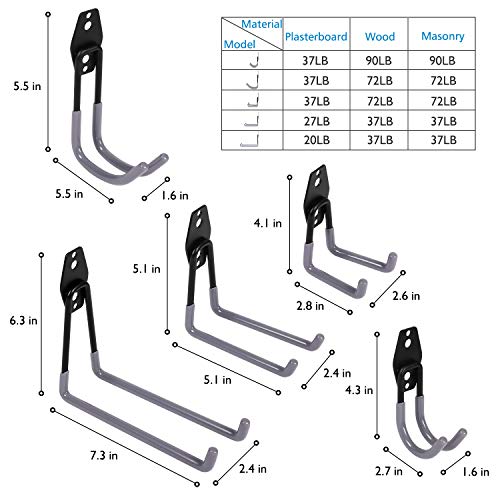 10 Packs Garage Storage Hooks, Wall Hooks Steel Multi-Size Extended Utility Double U-Hook for Heavy Duty Garage Storage Organizing Power Tools, Ladders, Bulk Items, Bikes, Ropes etc.