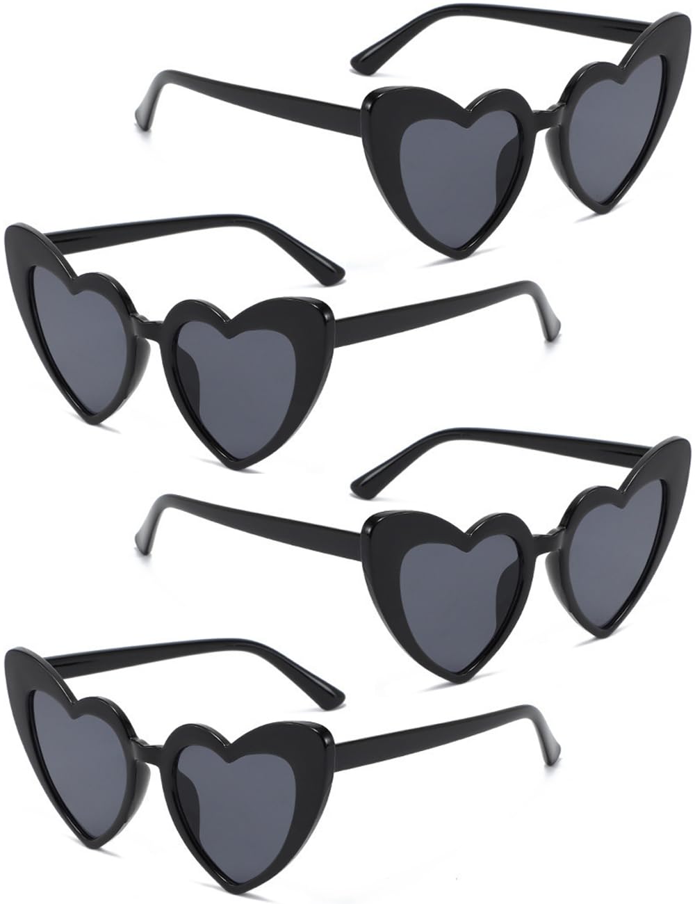 Photo 1 of *** ONLY TWO***Ricawa 4 Pack Heart Shaped Sunglasses Trendy Cat Eye Love Heart Glasses Vintage Retro Heart Sunglasses for Women(Black)