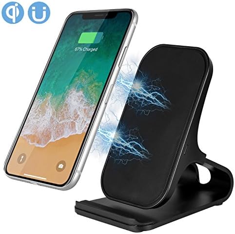 iPhone X Wireless Charger, MMUSC Qi Fast Wireless Charger Pad Stand for Samsung Galaxy Note 8 S8 S8 Plus S7 Edge S7 S6 Edge,Standard Charge for iPhone X 8 8 Plus (NO AC Adapter)-Black