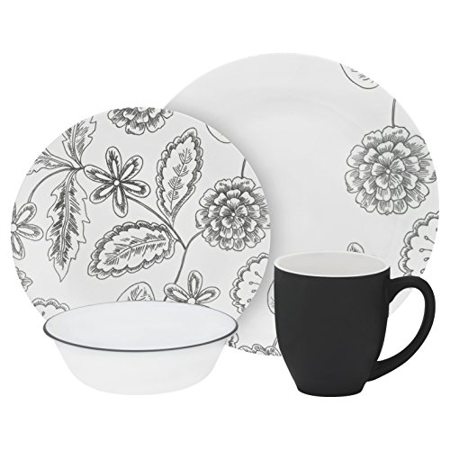 Corelle Vive 16 Piece Glass Reminisce Dinnerware Set, White