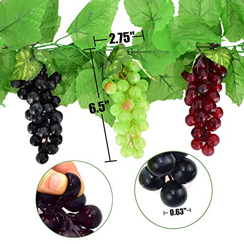 YEDREAM 2 PCS Artificial Grape Vines with 3 Strings Grapes, Each 7.7 Feet Fake Foliage Hanging Plant with 66 Pieces Leaves for Wedding Home Indoor Outdoors Party Garden Wall Decoration(Large Leaves)